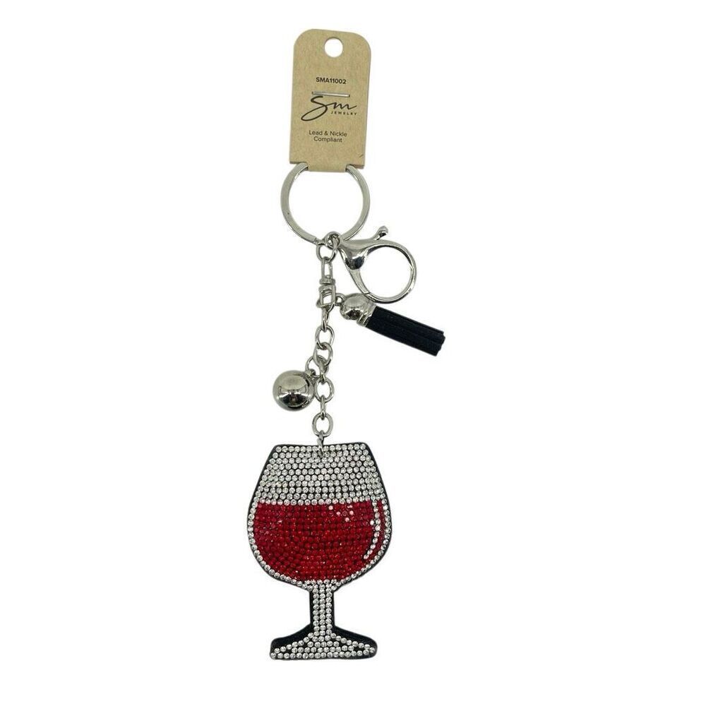 Rhinestone Wine Glass Keychain Purse Charm Crystal Red Wine Bag Charm New - Picture 6 of 8